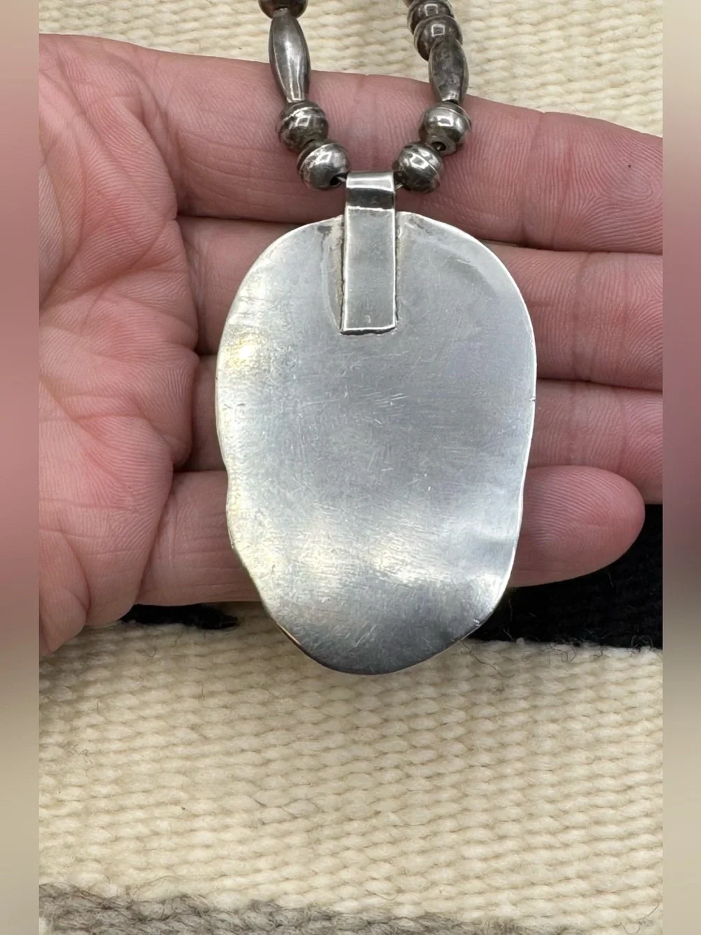 Navajo Native American Sterling Silver Turquoise Bench Bead Beaded Necklace